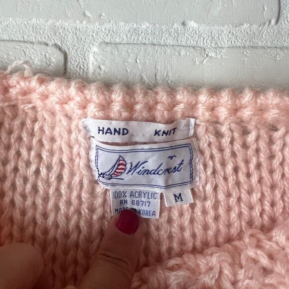 Windcrest Vintage 80s Light Pink Hand Knit Chunky Preppy Sweater Vest -sz M - Picture 5 of 5